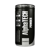 Yamamoto Nutrition AlphaTECH Powder in a black container with lemon flavor, 500g, 16 servings.